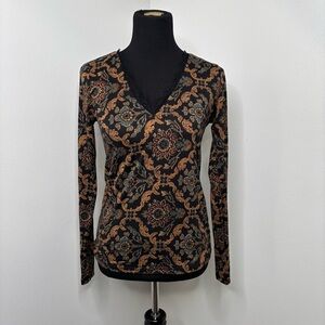 Daytrip Top Womens Small Boho Lace Trim‎ V Neck Front and Back